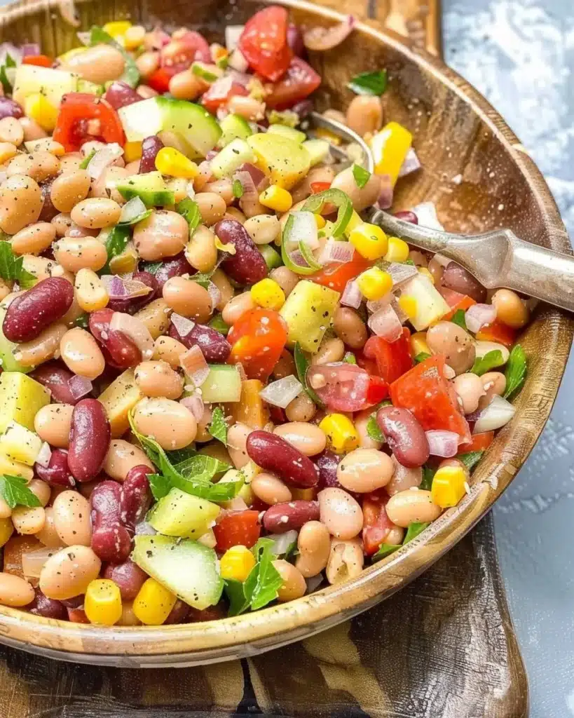 Colorful mix of beans and vegetables in an easy bean salad recipe