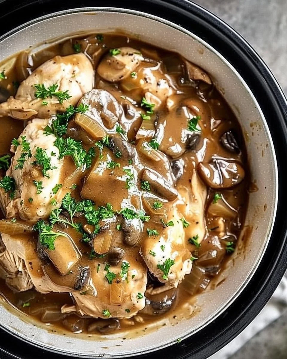 Delicious Easy Crockpot Chicken Marsala with mushrooms and herbs