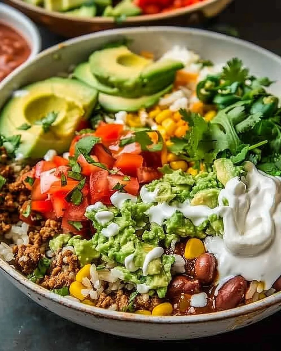 Delicious low carb burrito bowl with fresh ingredients and vibrant colors