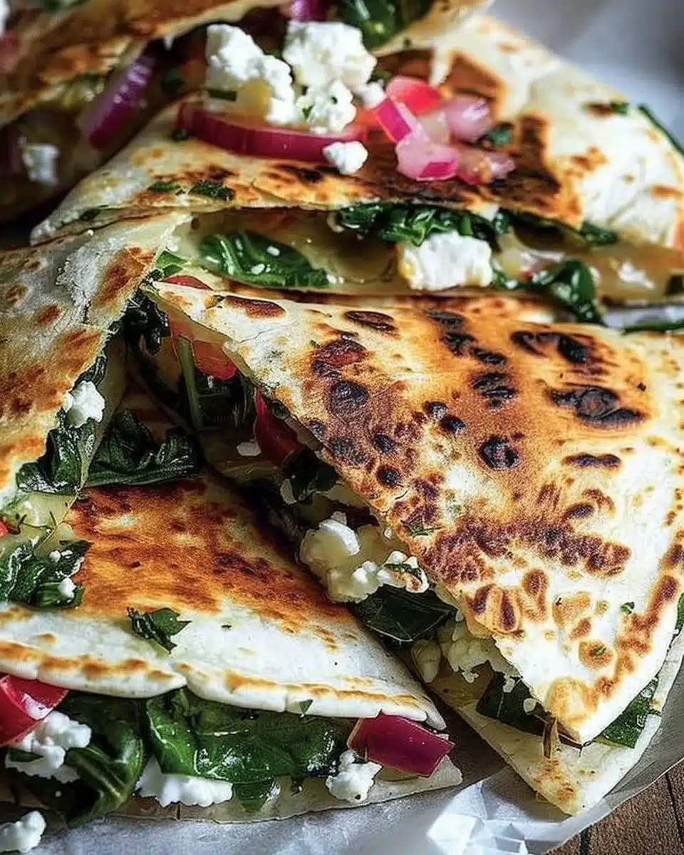 Delicious easy Mediterranean quesadillas with fresh vegetables and cheese