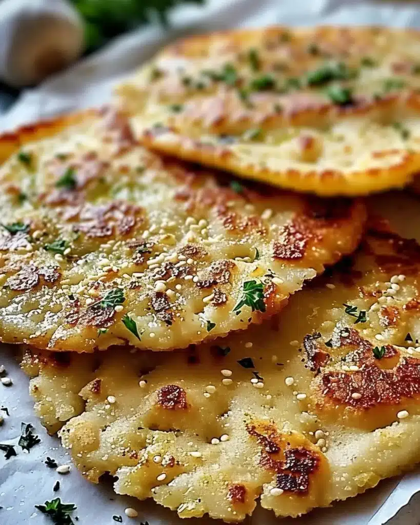 Freshly baked Garlic Flatbread topped with herbs and garlic