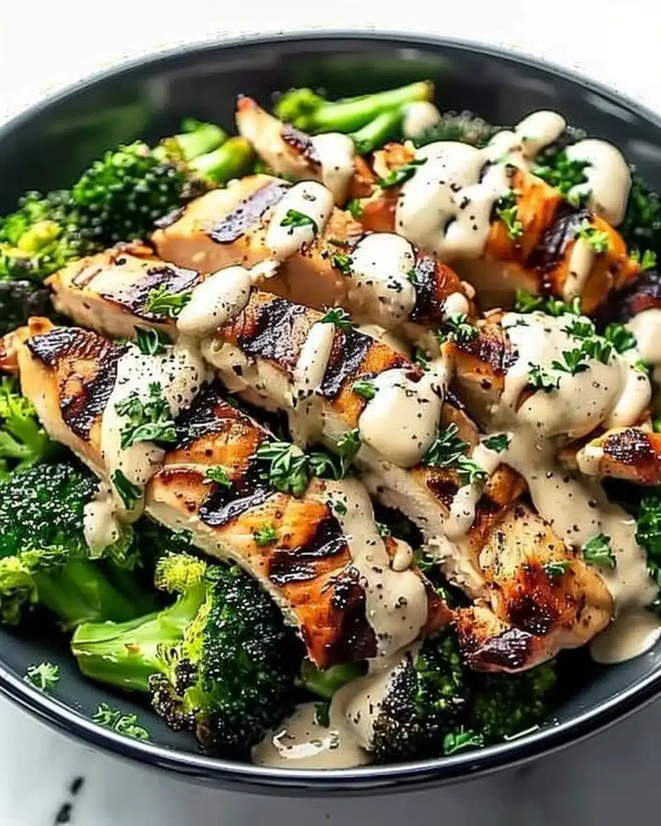 How to Make Grilled Chicken & Broccoli Bowls with Creamy Garlic Sauce