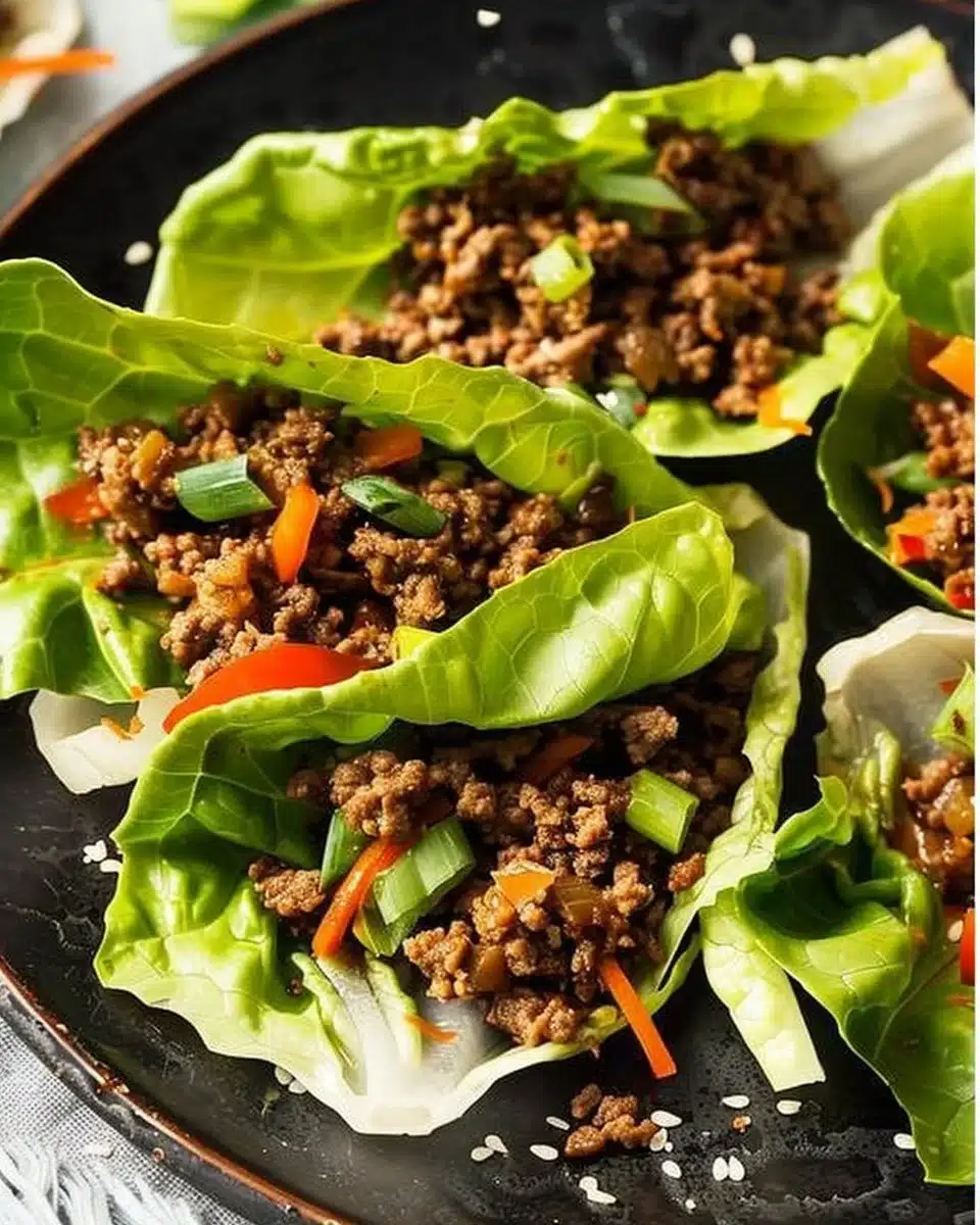 Healthy ground beef lettuce wraps served on a plate