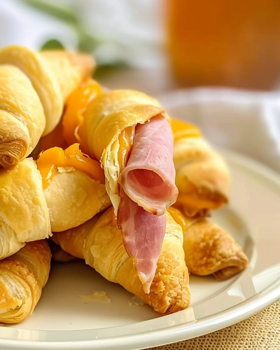 Baked ham and cheese crescents with golden flaky pastry