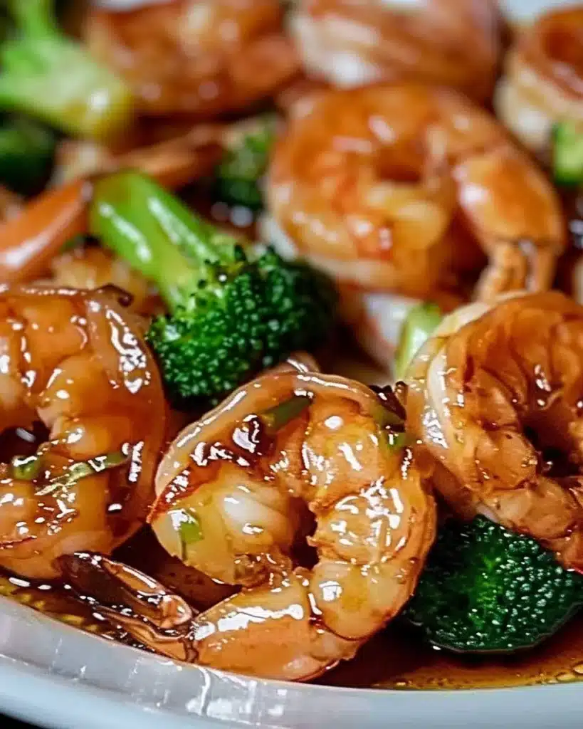 Delicious high-protein honey garlic shrimp served with veggies
