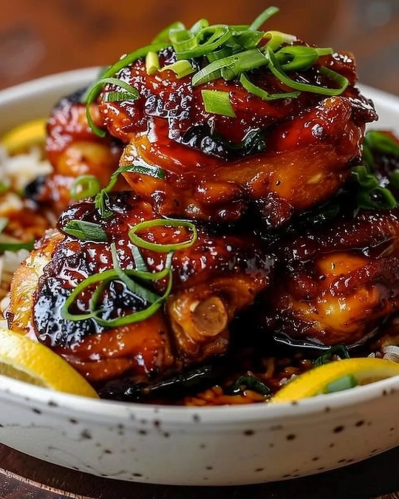 Grilled Huli huli chicken with a flavorful glaze garnished with green onions.