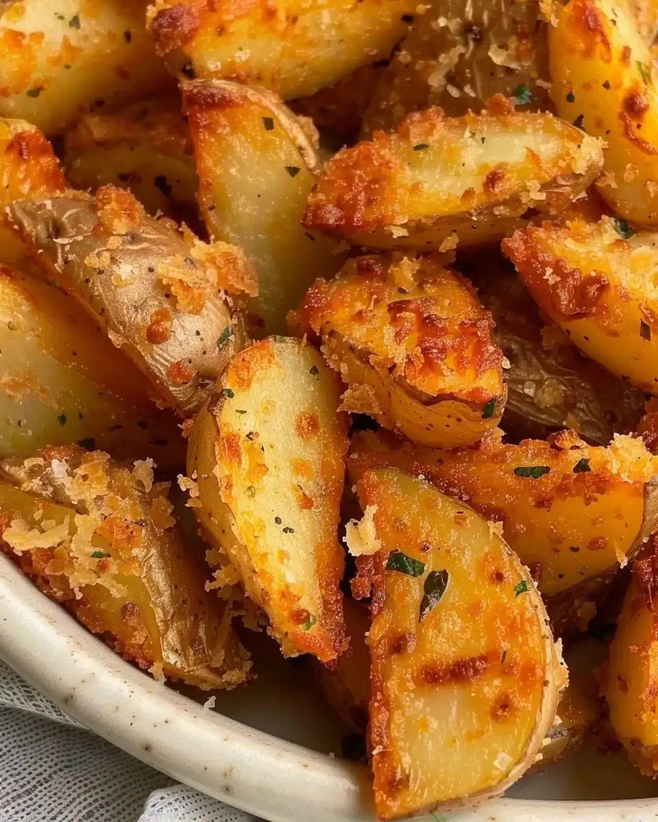 Crispy Italian Parmesan Baked Potatoes fresh out of the oven