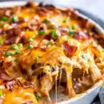 Delicious Keto BBQ Chicken Casserole served in a dish