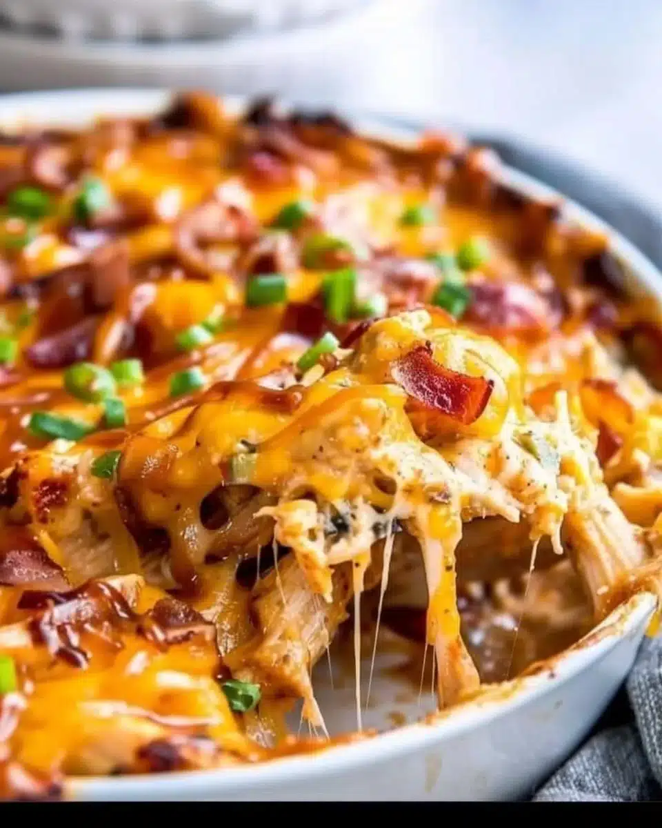 Delicious Keto BBQ Chicken Casserole served in a dish