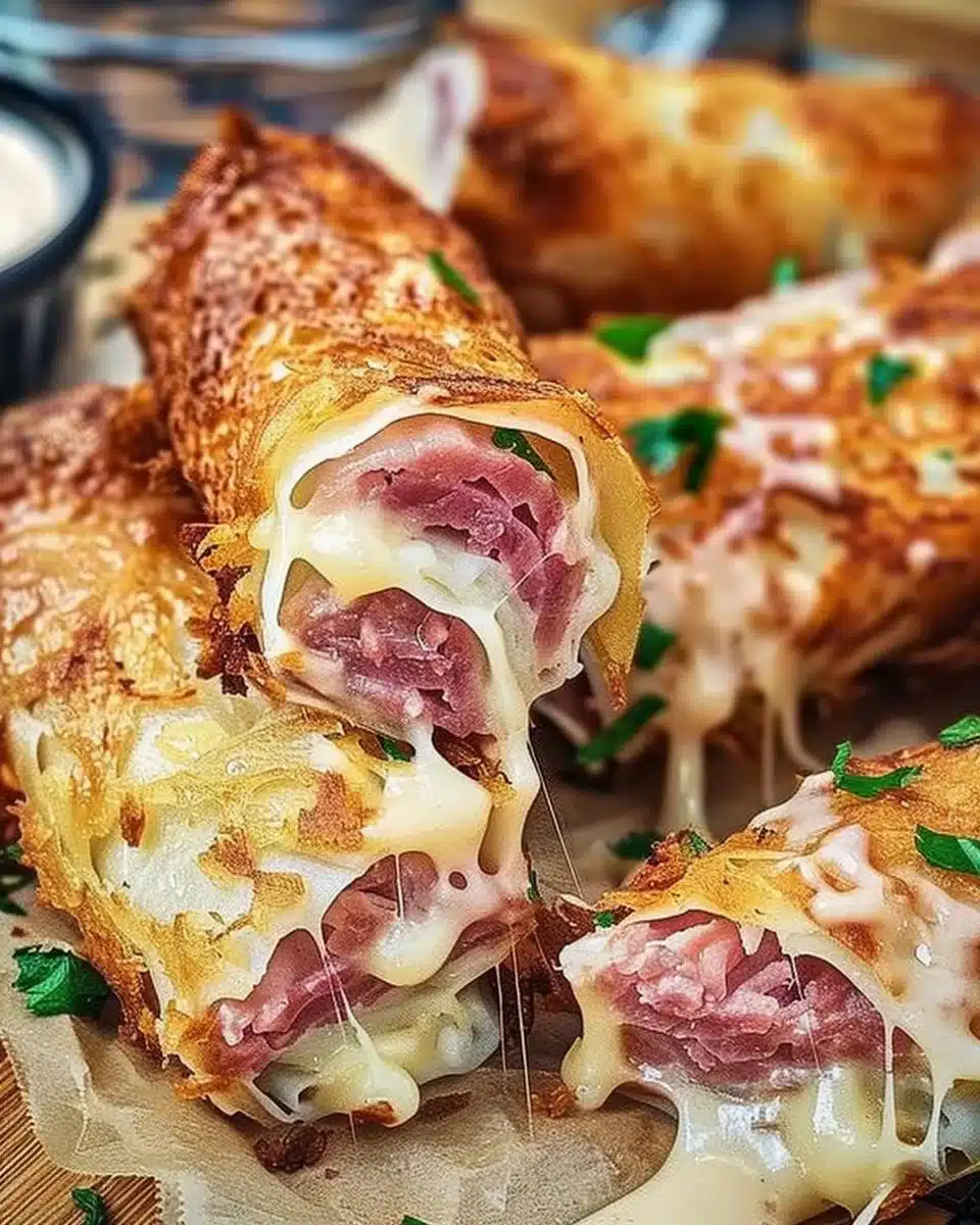 Keto Crispy Reuben Roll-Ups on a plate, garnished and ready to serve.