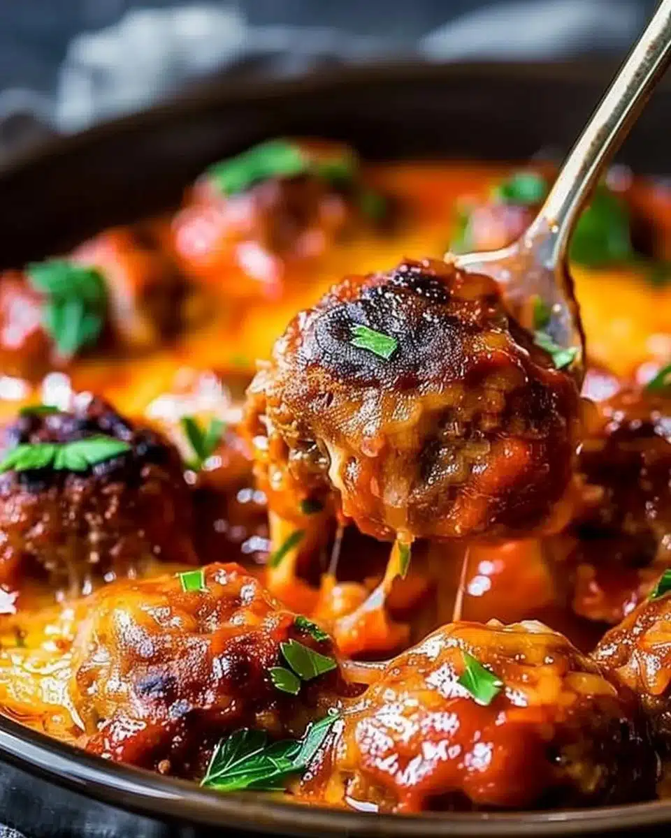 Plate of delicious Keto Meatballs drizzled with marinara sauce.