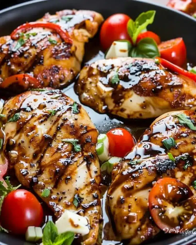 One-pan juicy chicken with balsamic sauce served on a plate