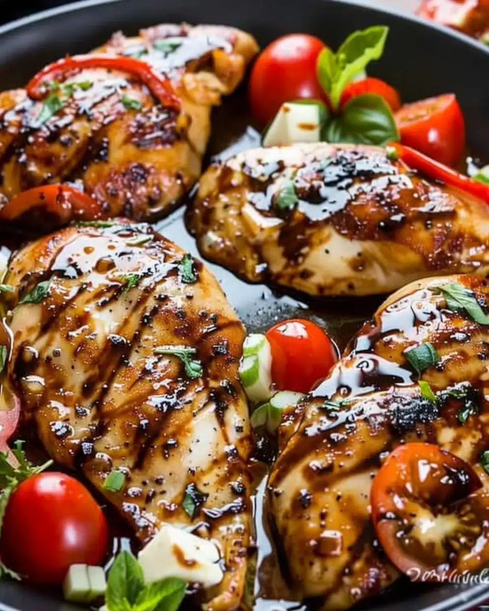 One-pan juicy chicken with balsamic sauce served on a plate