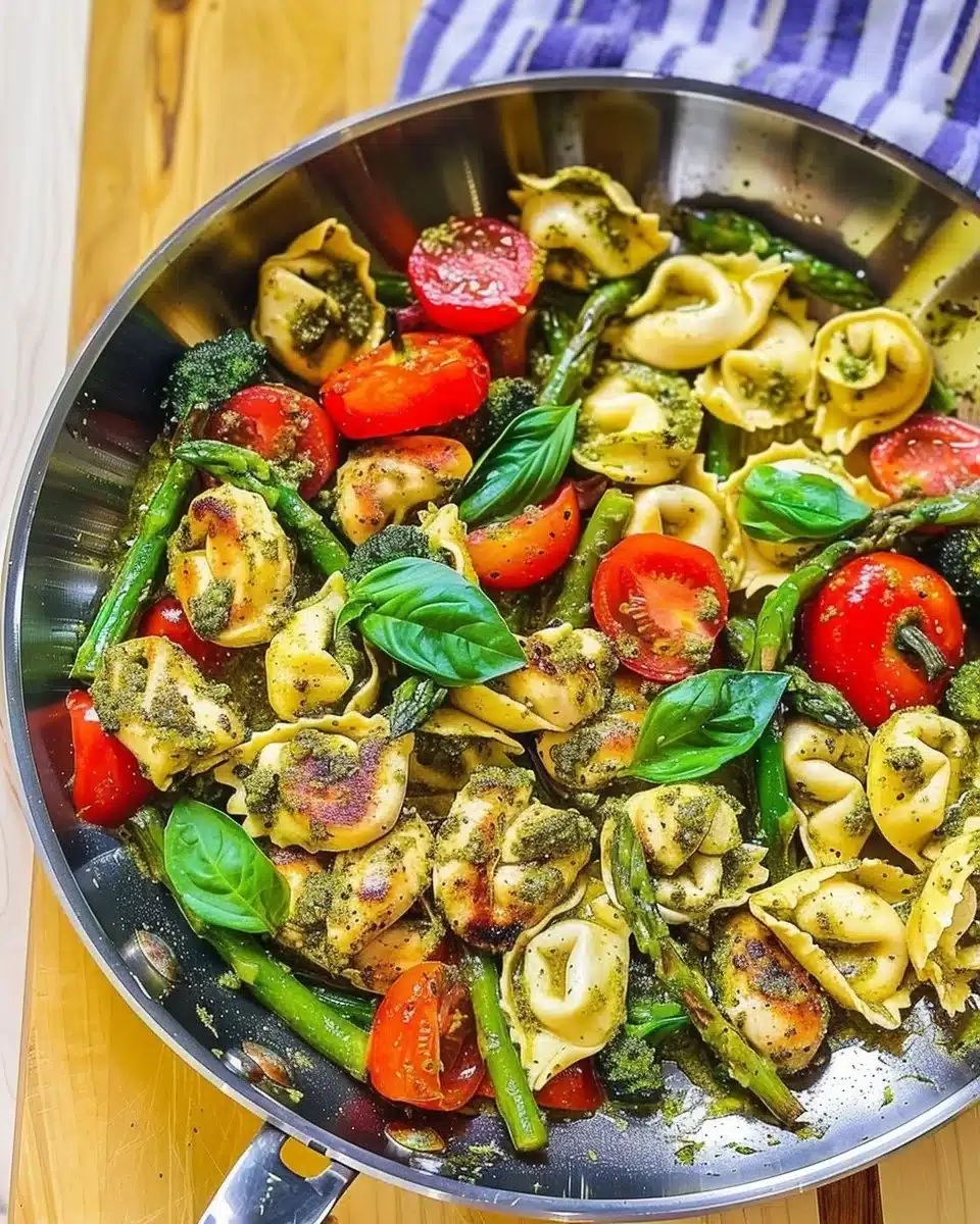 One-Pan Pesto Chicken, Tortellini, and Veggies