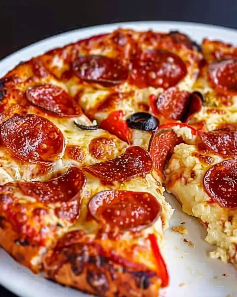 Delicious Pizza Cottage Cheese Bake topped with fresh ingredients