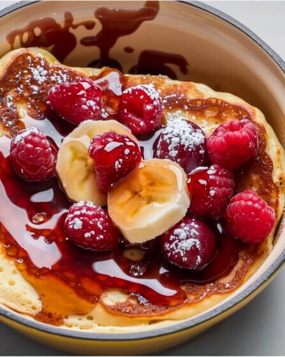 Healthy protein pancake bowl topped with fruits and nuts