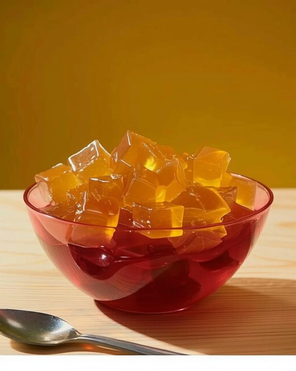 Colorful and fruity gelatin treat dessert in a bowl