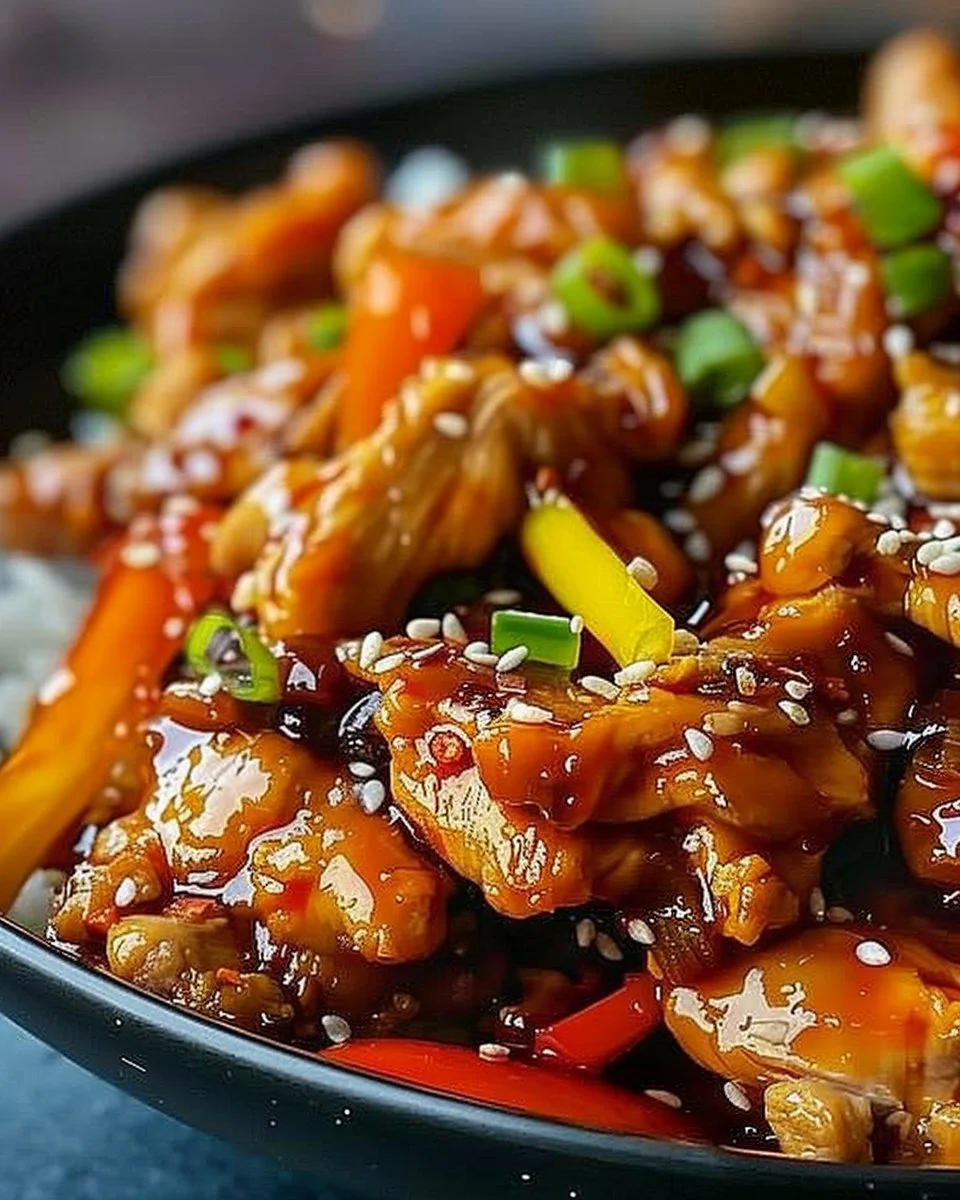 Slow Cooker Sweet Chili Chicken served with rice and fresh vegetables