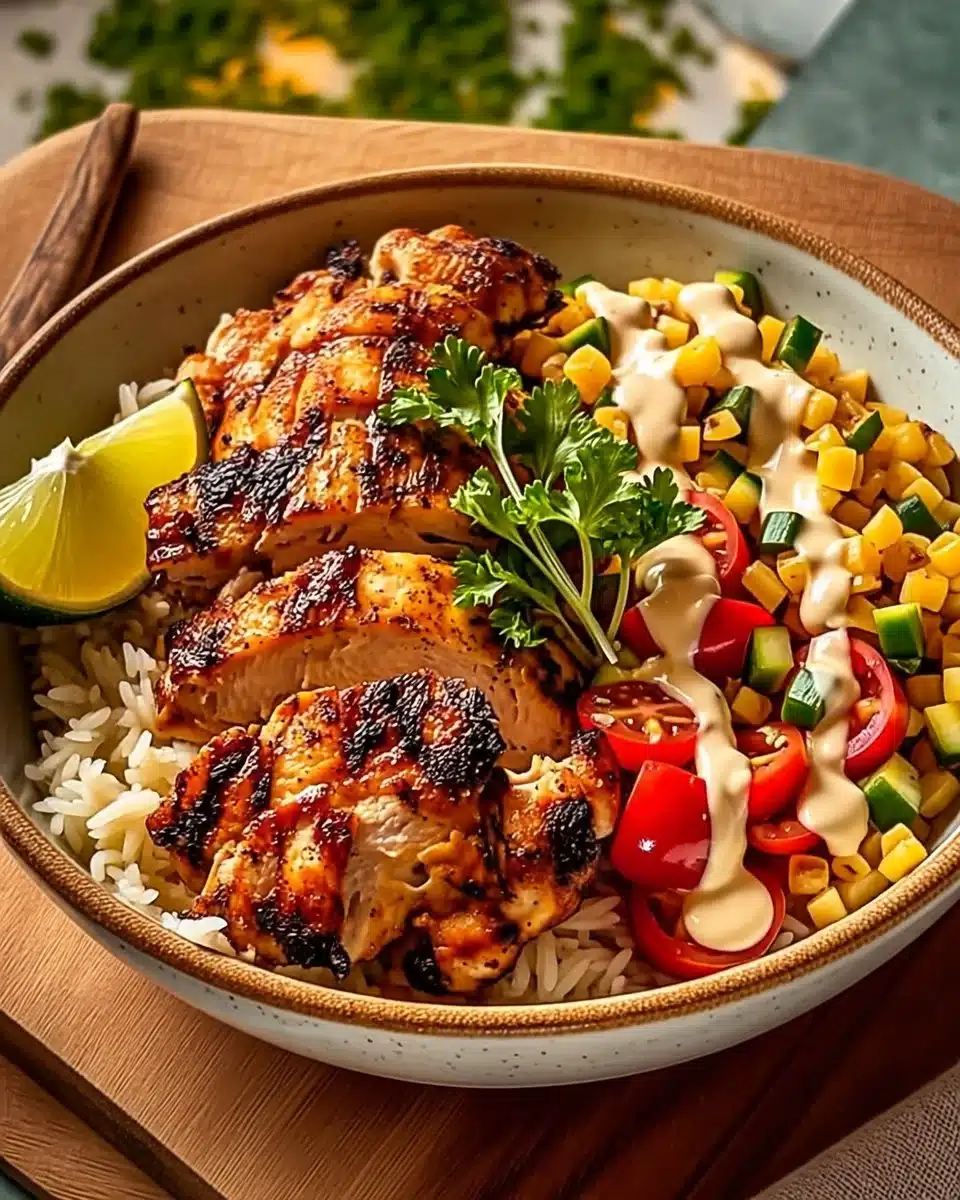 Delicious Smoky Chicken Bowl with vegetables and spices