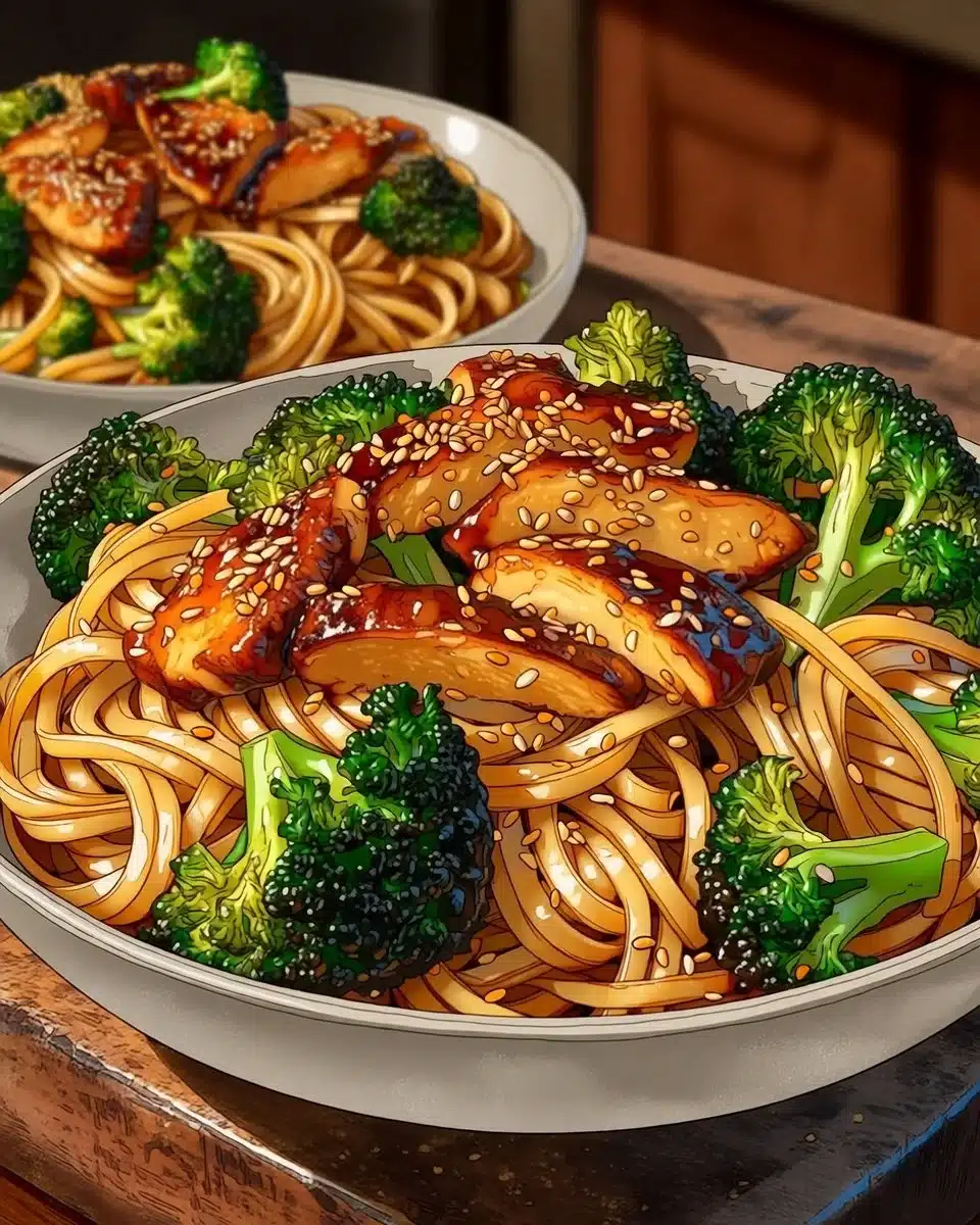 Spicy Garlic Chicken and Broccoli Noodle Bowls Delight You!