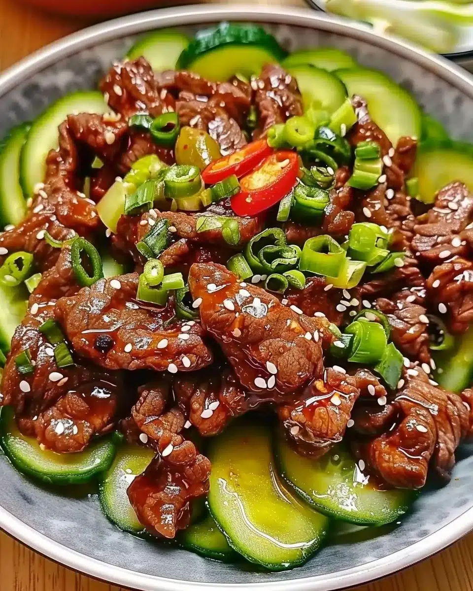Delightful Spicy Keto Korean Beef with Cucumber Salad Dish