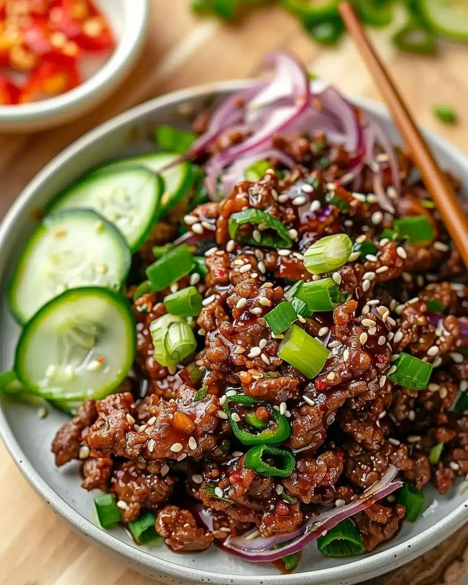 Spicy Keto Korean Ground Beef with Cucumber Salad