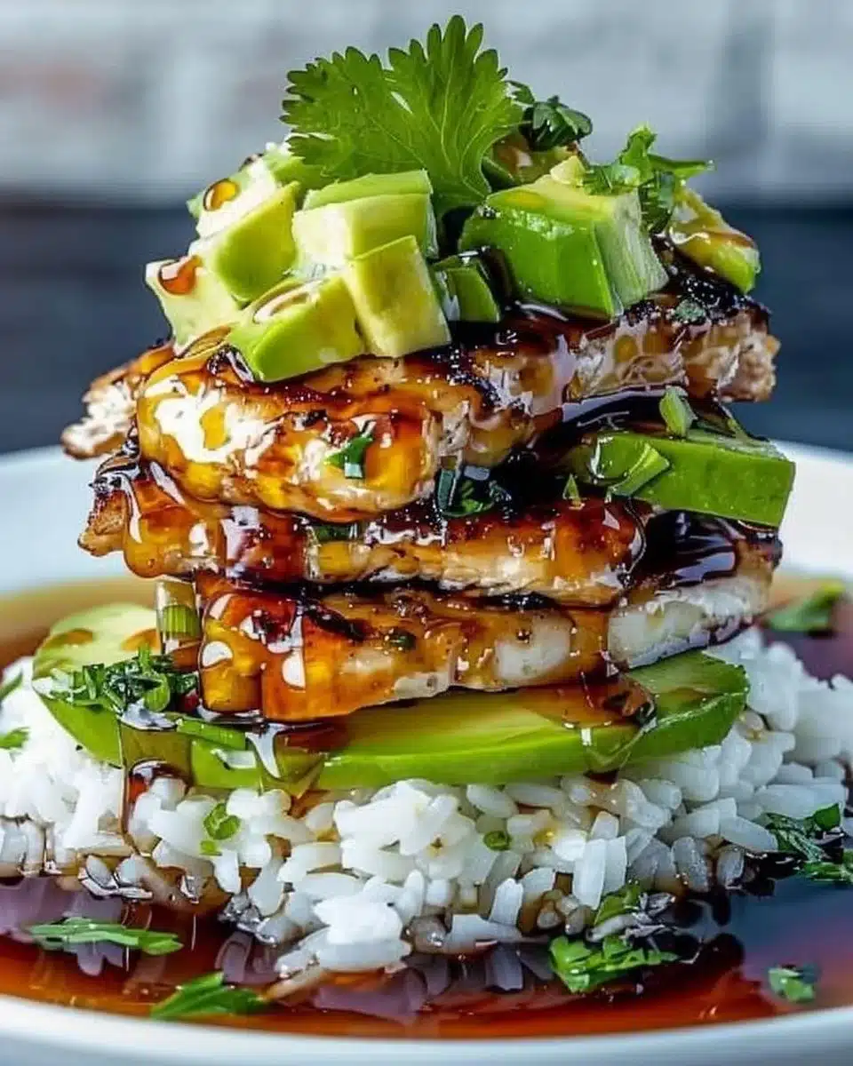 Tangy Honey Lime Chicken & Avocado Rice Stack That Delights