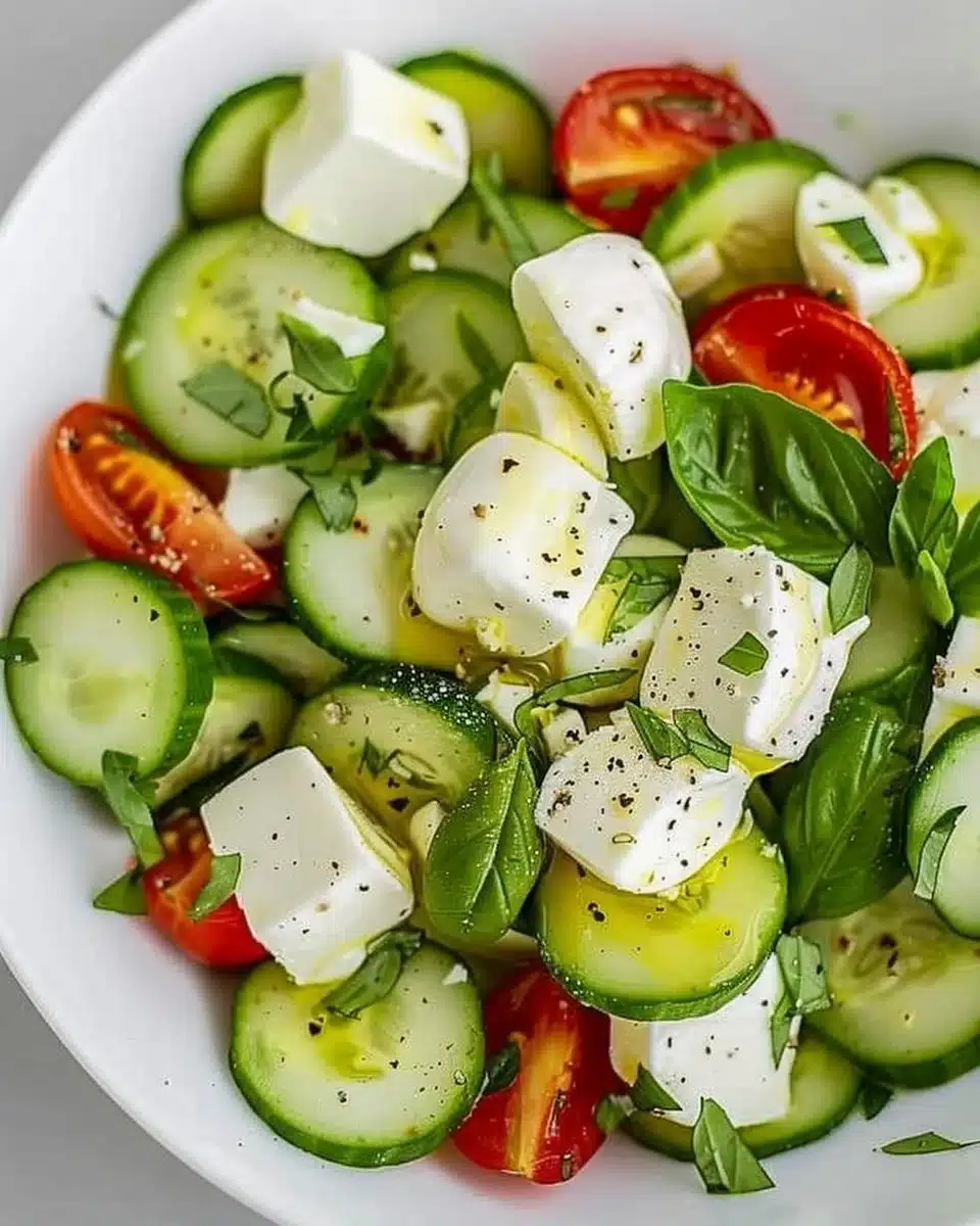 Delicious Cucumber Mozzarella Salad with fresh ingredients and vibrant colors