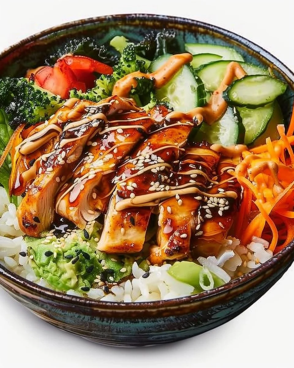 Delicious teriyaki chicken bowl with tender chicken and fresh vegetables