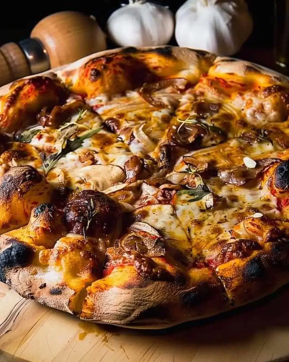 Homemade pizza topped with fresh ingredients and herbs, representing the best pizza ever.