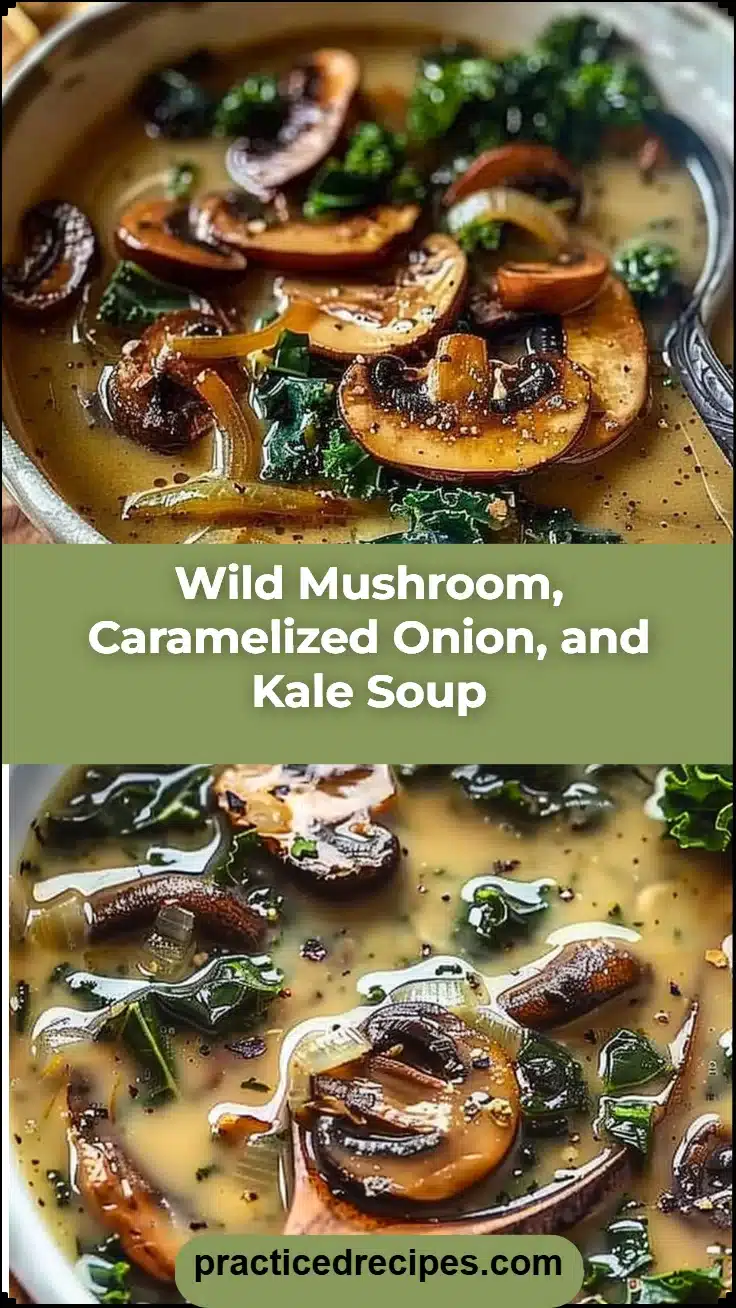 Wild Mushroom, Caramelized Onion, and Kale Soup