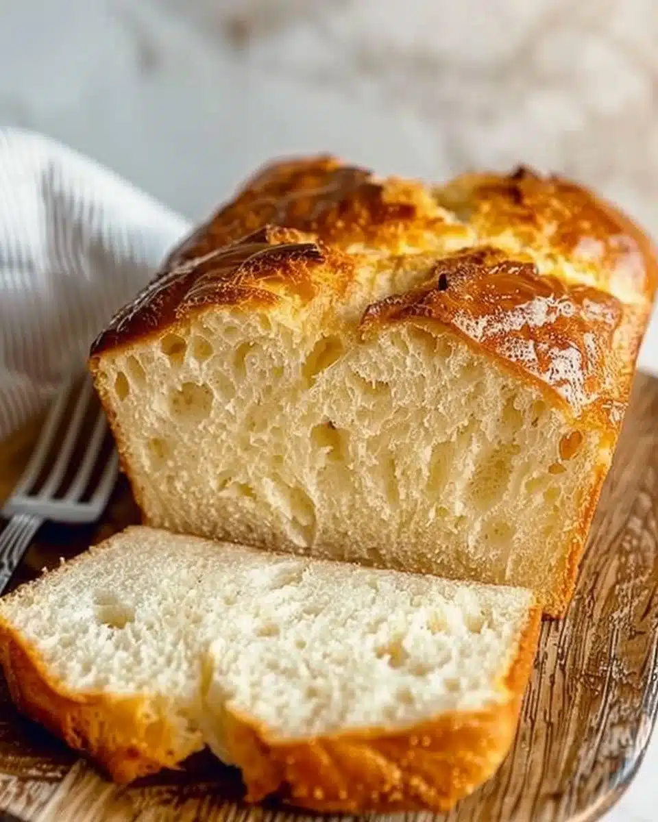 Delicious zero carb yogurt bread sliced on a wooden board