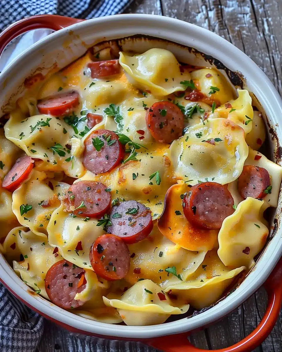 Crockpot Pierogi Casserole with Kielbasa