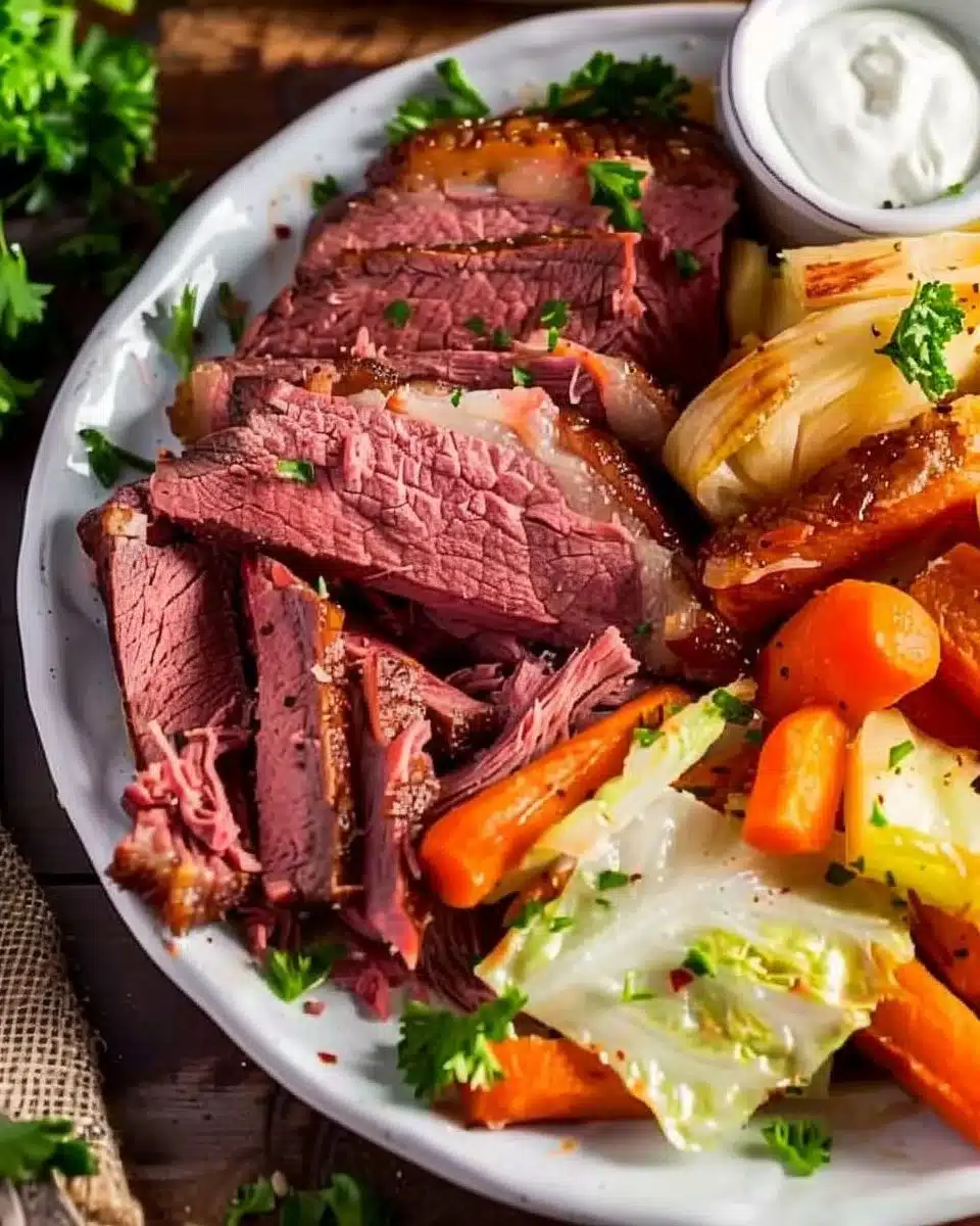 Delicious corned beef and cabbage served on a plate, perfect for festive meals.