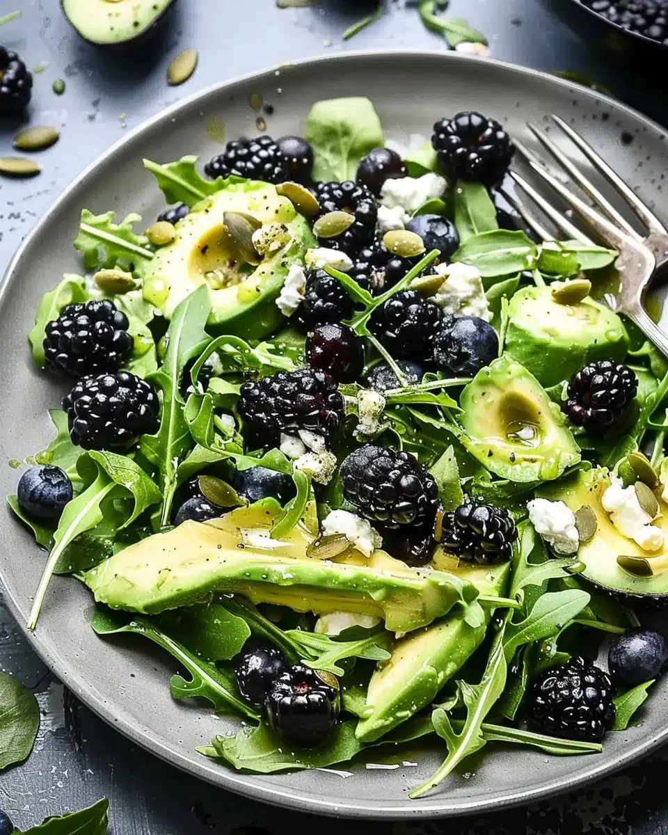 Delicious Blackberry Avocado Arugula Salad with vibrant colors and fresh ingredients