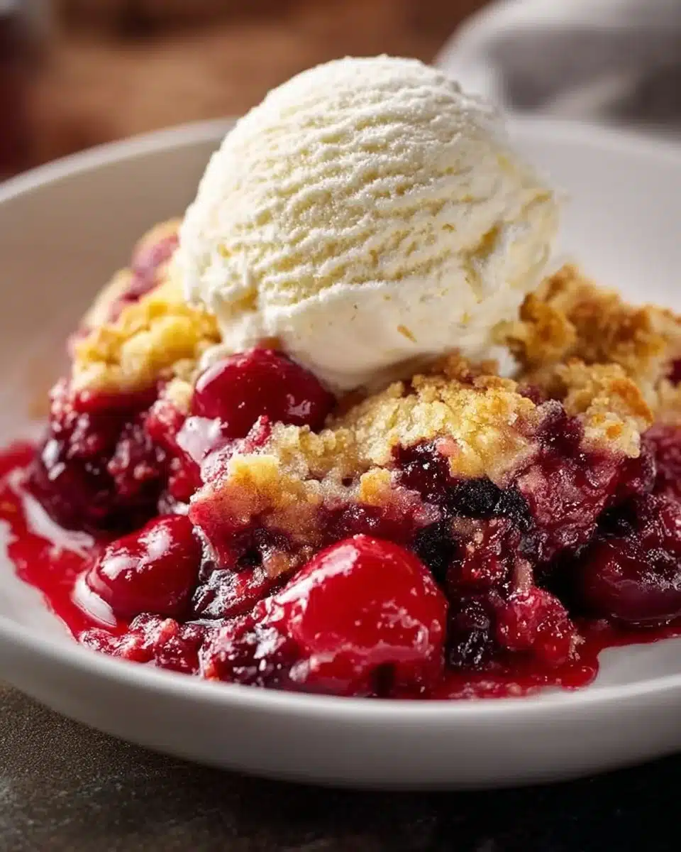 Delicious homemade Cherry Dump Cake served in a dish