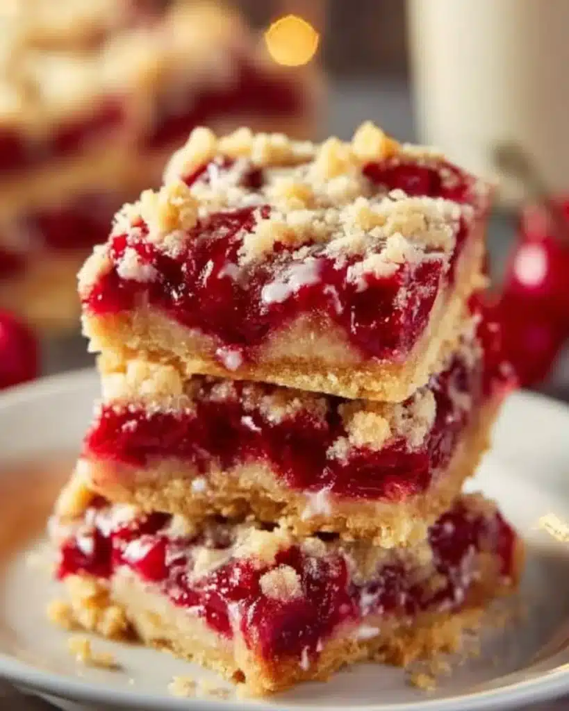 Delicious cherry pie bars with fresh cherries and crumbly crust