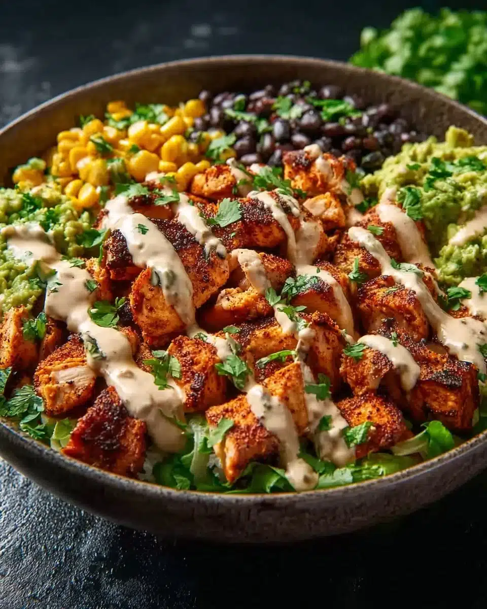 Chipotle Chicken Bowl with black beans, corn, and creamy sauce