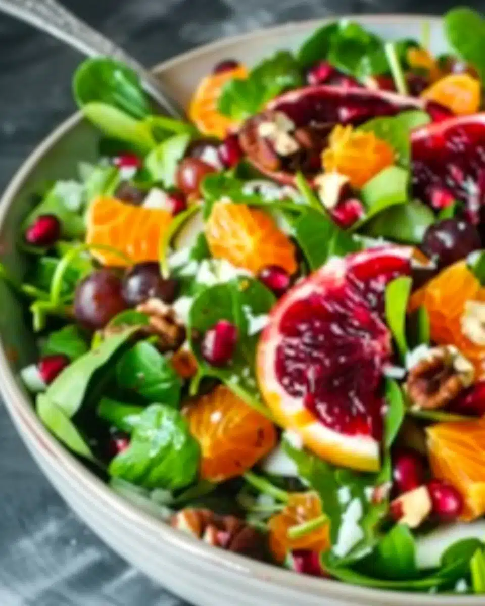Colorful Christmas Salad with fresh ingredients served in a festive bowl