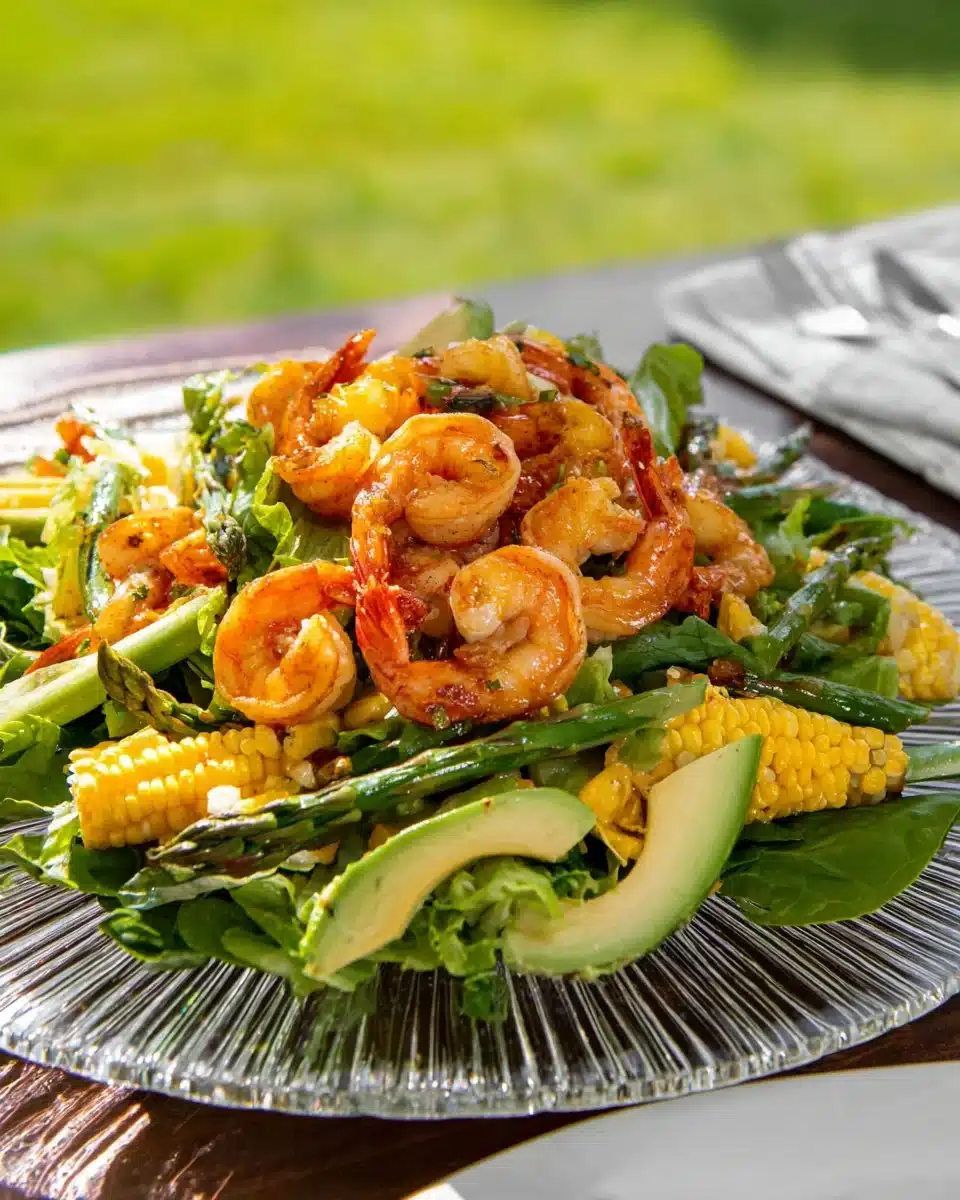 Cilantro lime shrimp salad with avocado in a colorful bowl