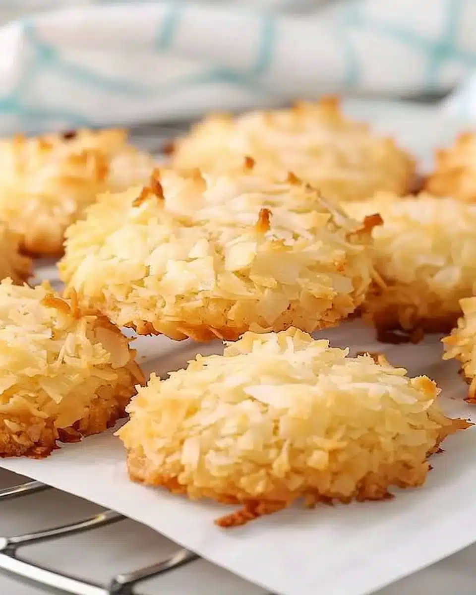 Delicious homemade coconut cookies on a baking tray