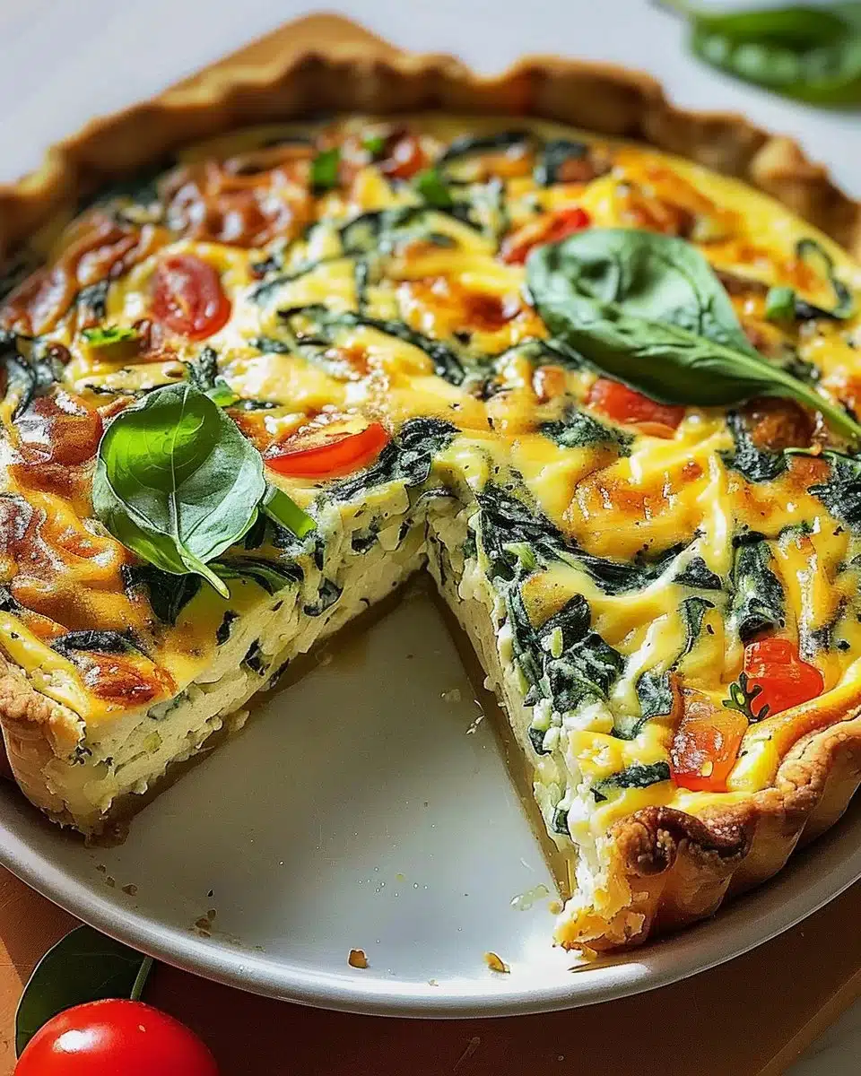 Cottage Cheese and Spinach Crustless Quiche served on a plate