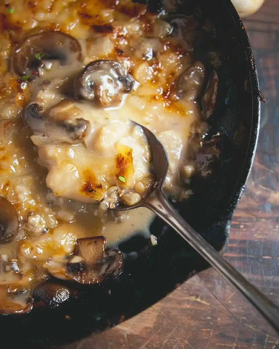 Delicious Creamy Mushroom Hotpot served in a rustic bowl with fresh herbs
