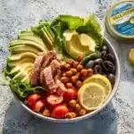 Delicious Crispy Chickpea Tuna Salad served in a bowl