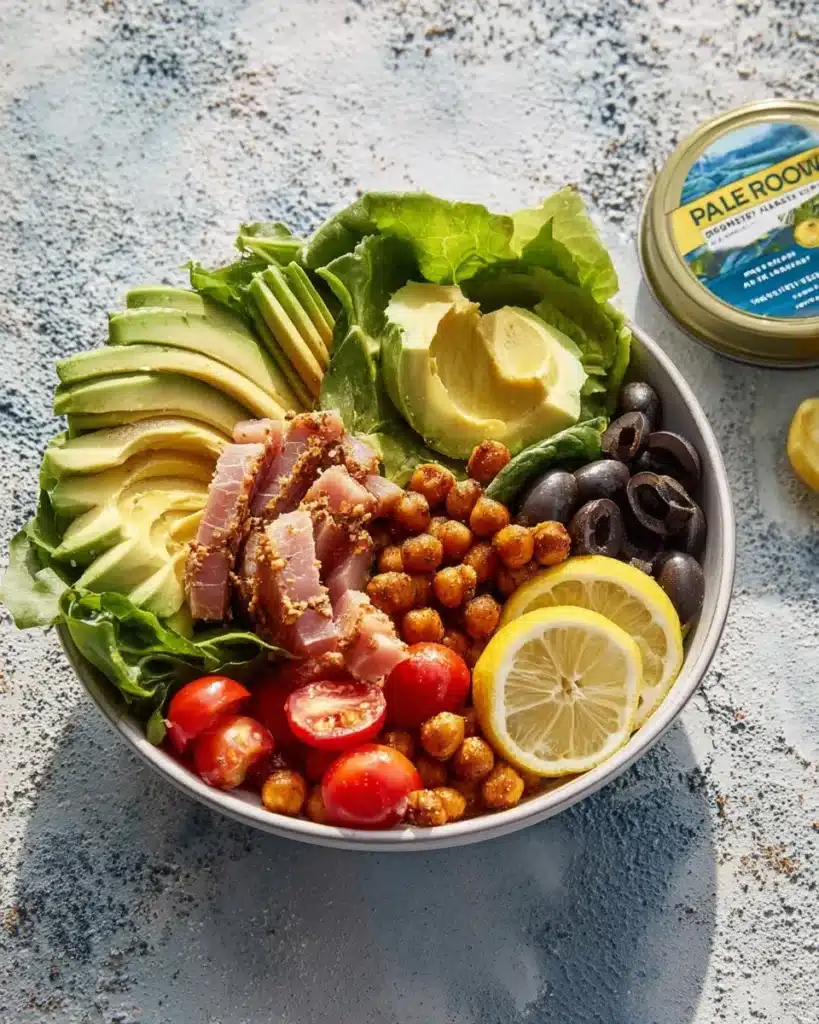 Delicious Crispy Chickpea Tuna Salad served in a bowl