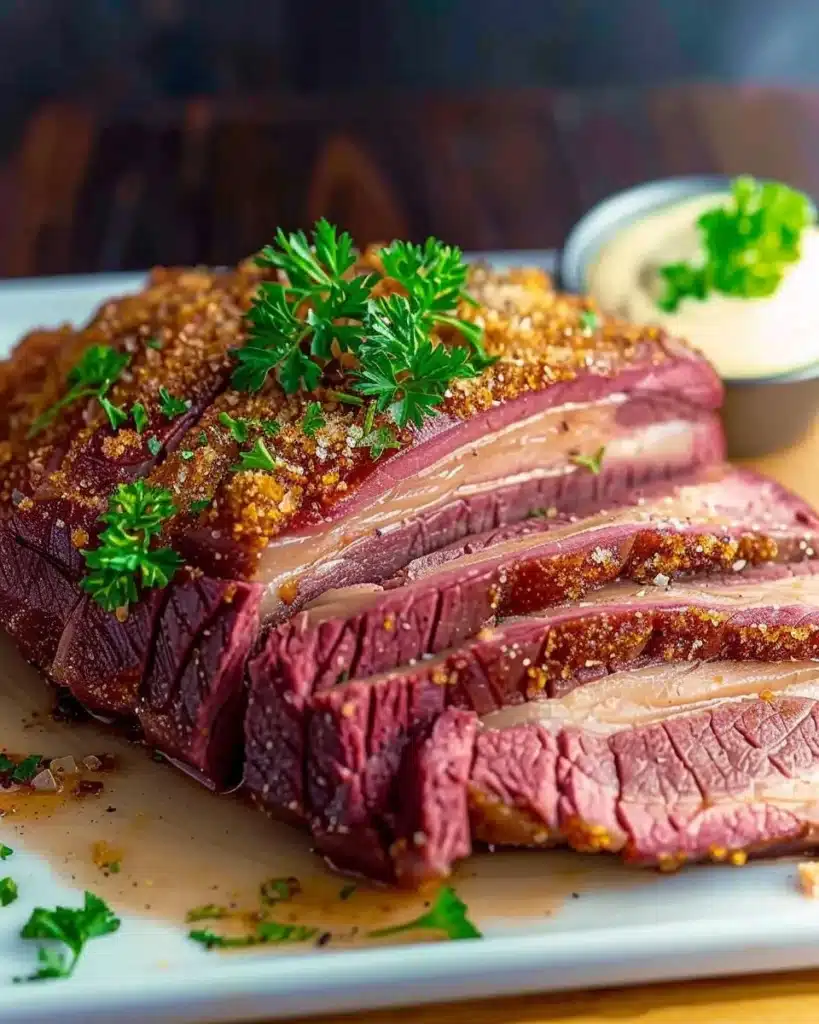 Crispy corned beef served with sides for a delicious meal