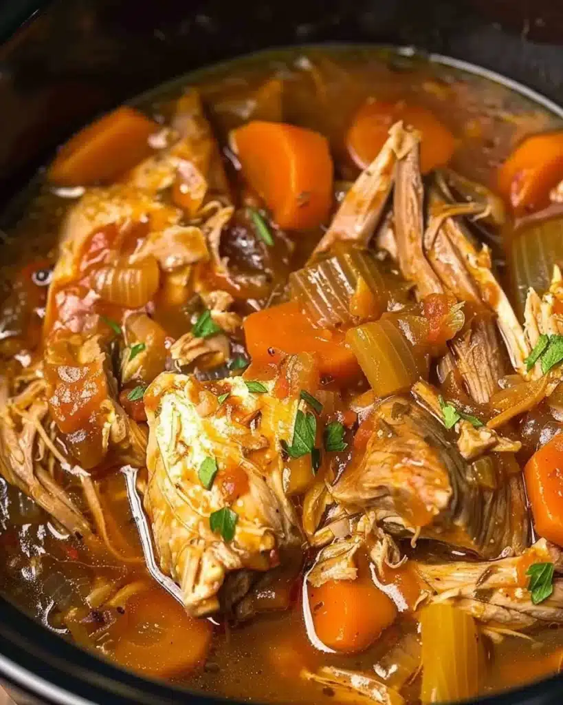 Delicious crockpot chicken pot roast with vegetables and herbs