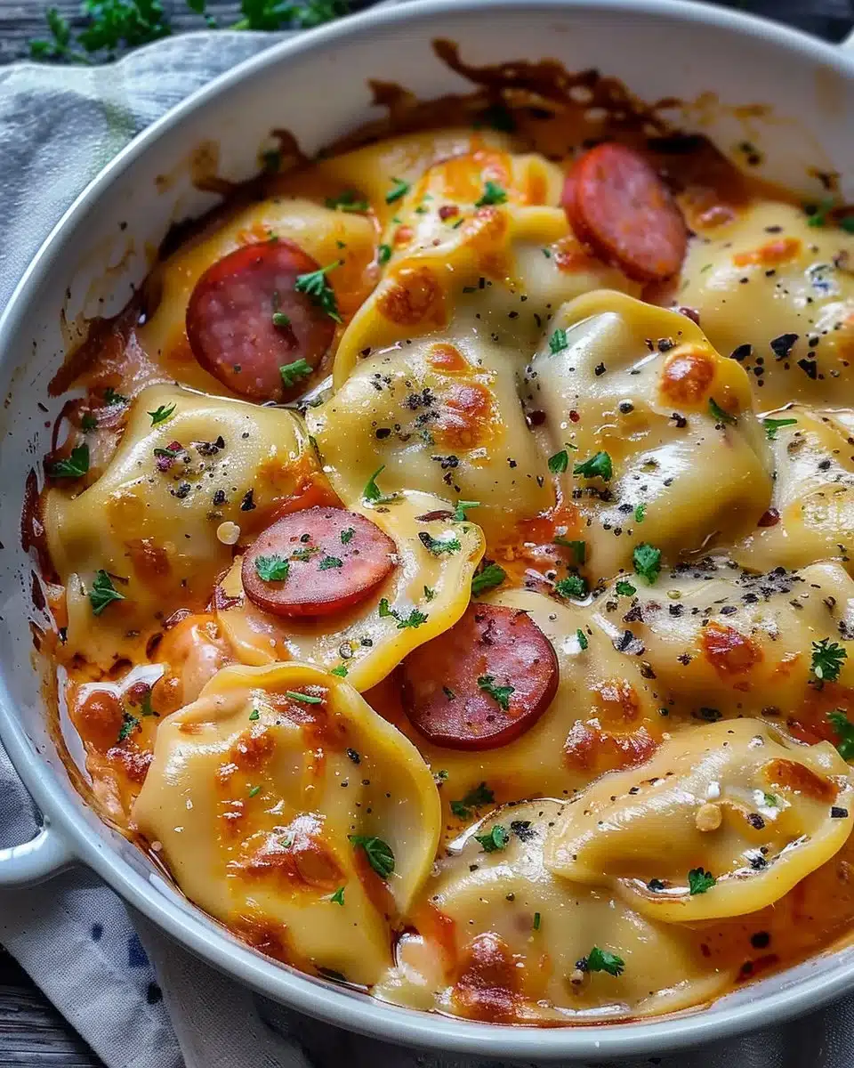 Crockpot Pierogi Casserole with Kielbasa