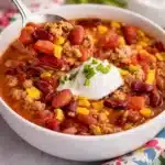 Easy Taco Soup Can Dump Recipe with beans, corn, and taco seasoning.
