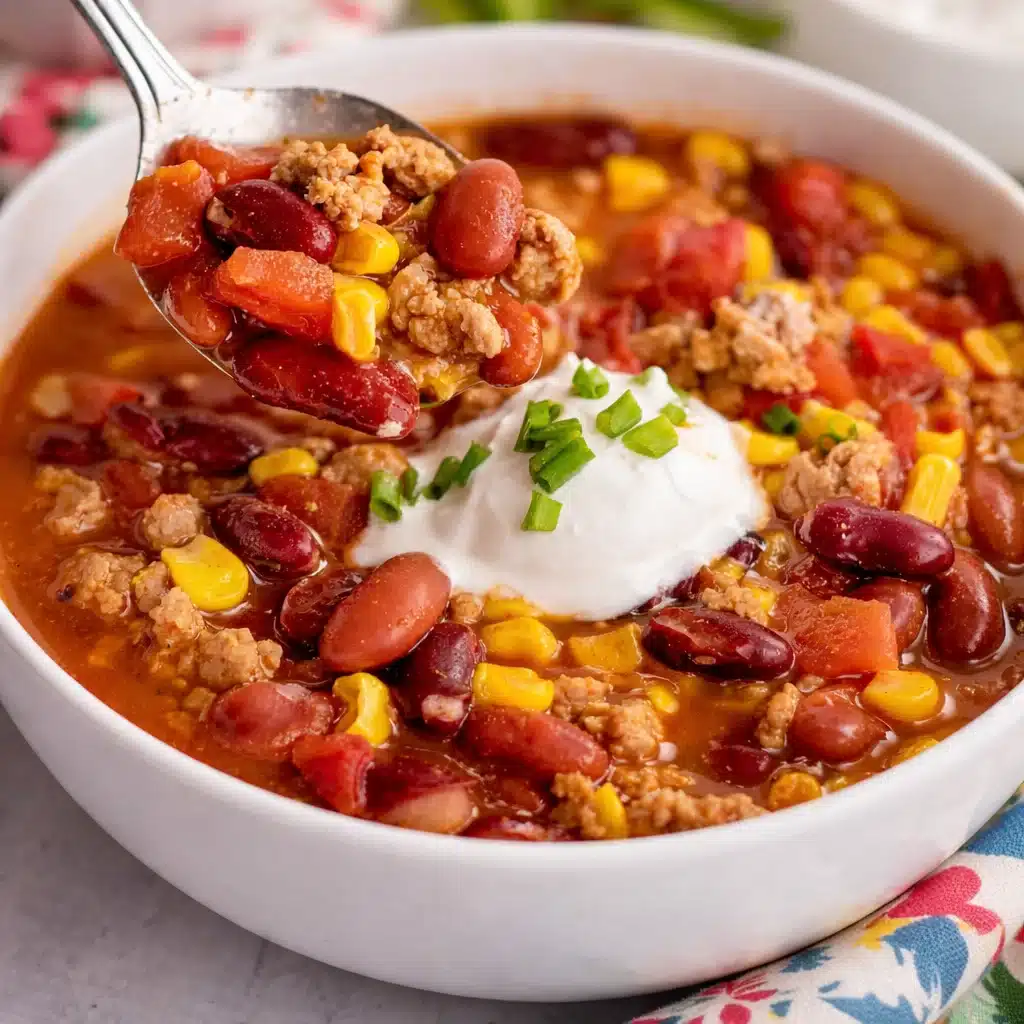 Easy Taco Soup Can Dump Recipe with beans, corn, and taco seasoning.